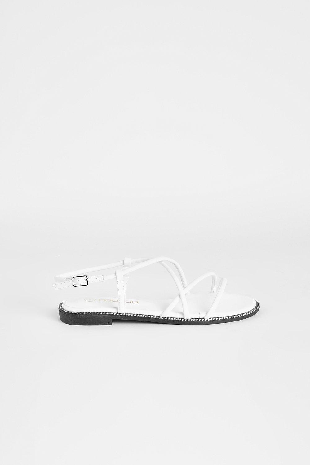 White Strappy Padded Flatforms - CHARLES & KEITH CA