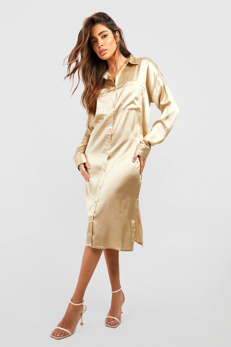 Stone beige Utility Oversized Midi Shirt Dress