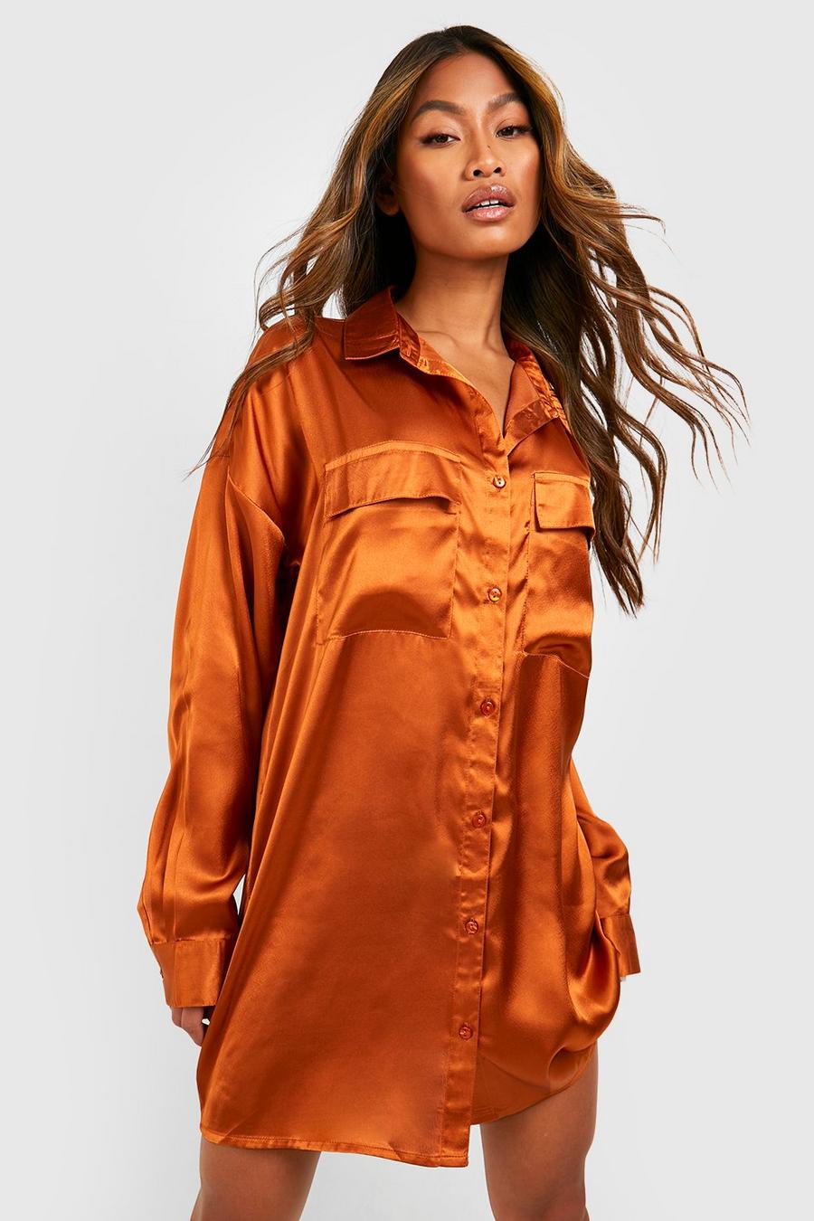 Rust orange Utility Oversized Shirt Dress image number 1