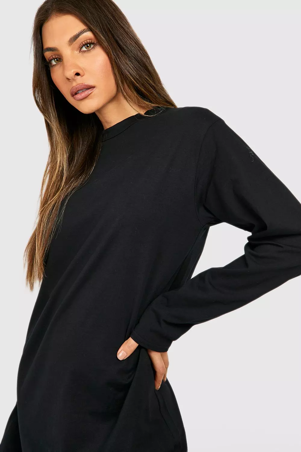 Cotton Blend Long Sleeve Maxi T-shirt Dress