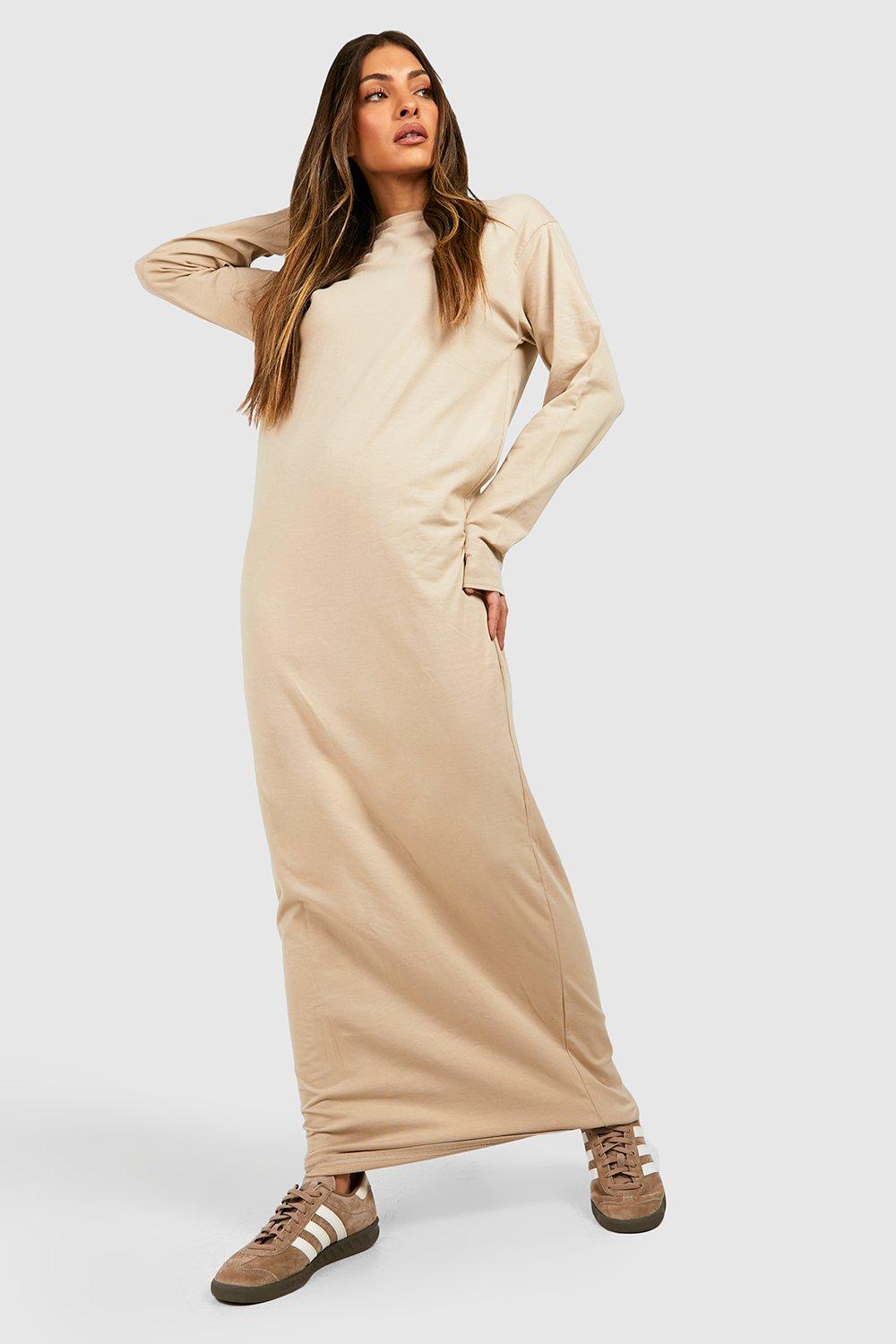 Cotton Blend Long Sleeve Maxi T Shirt Dress