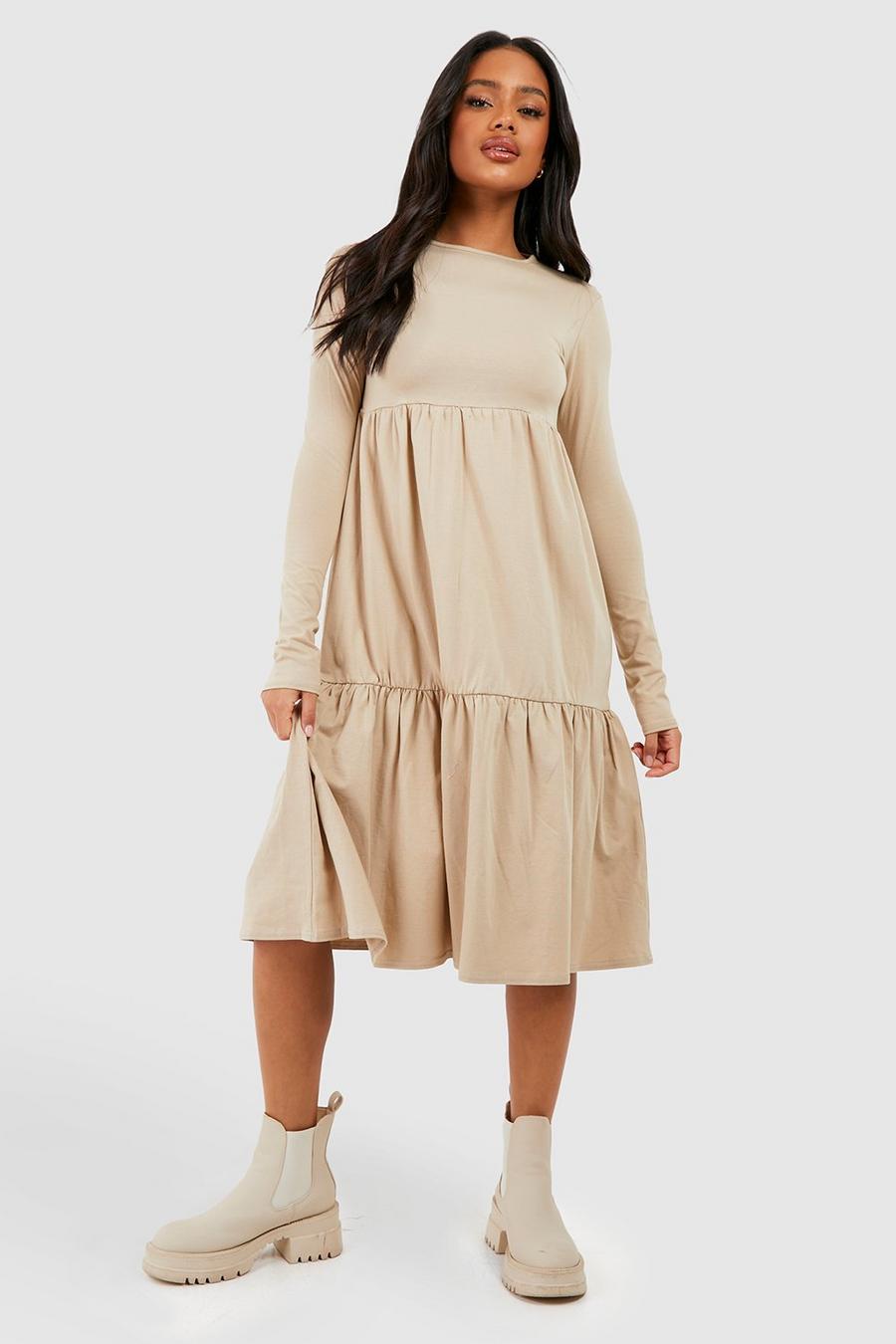 Sand Cotton Blend Tiered Midi Dress image number 1