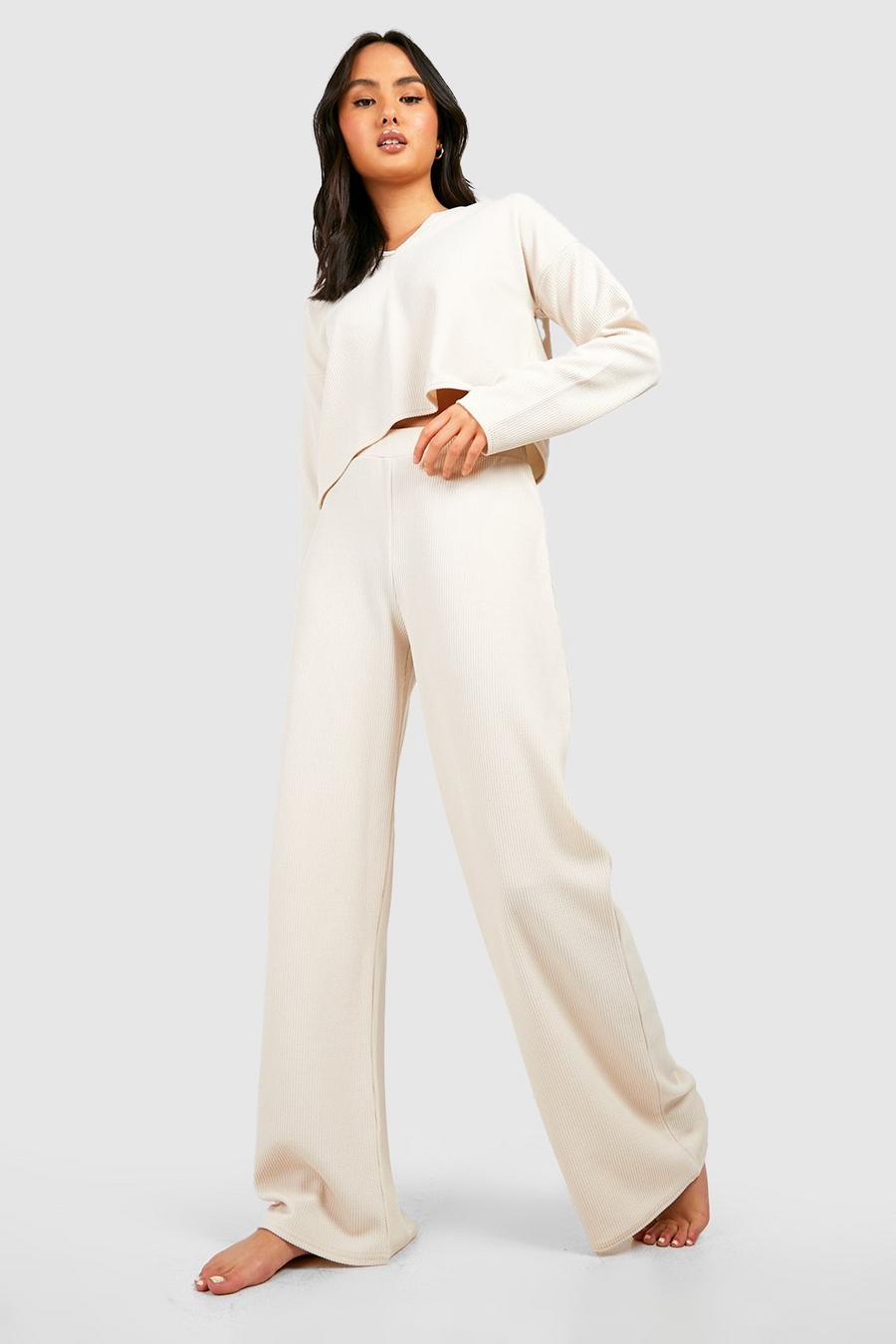 Stone beige Textured Wide Leg Lounge Pants image number 1