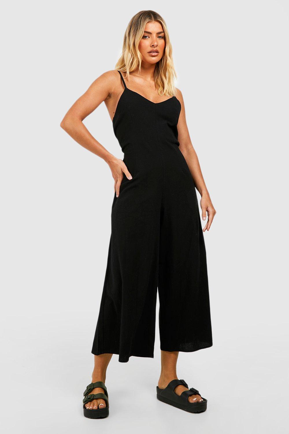 Express, Strappy Back Culotte Jumpsuit in Black