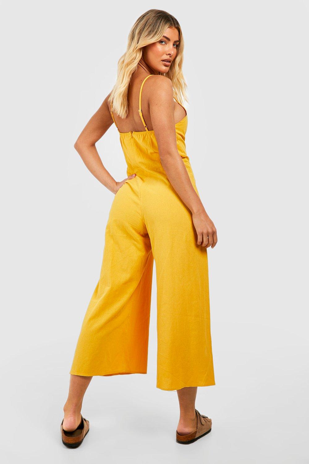 Coastal Air Mustard Yellow Striped Tie-Back Culotte Jumpsuit