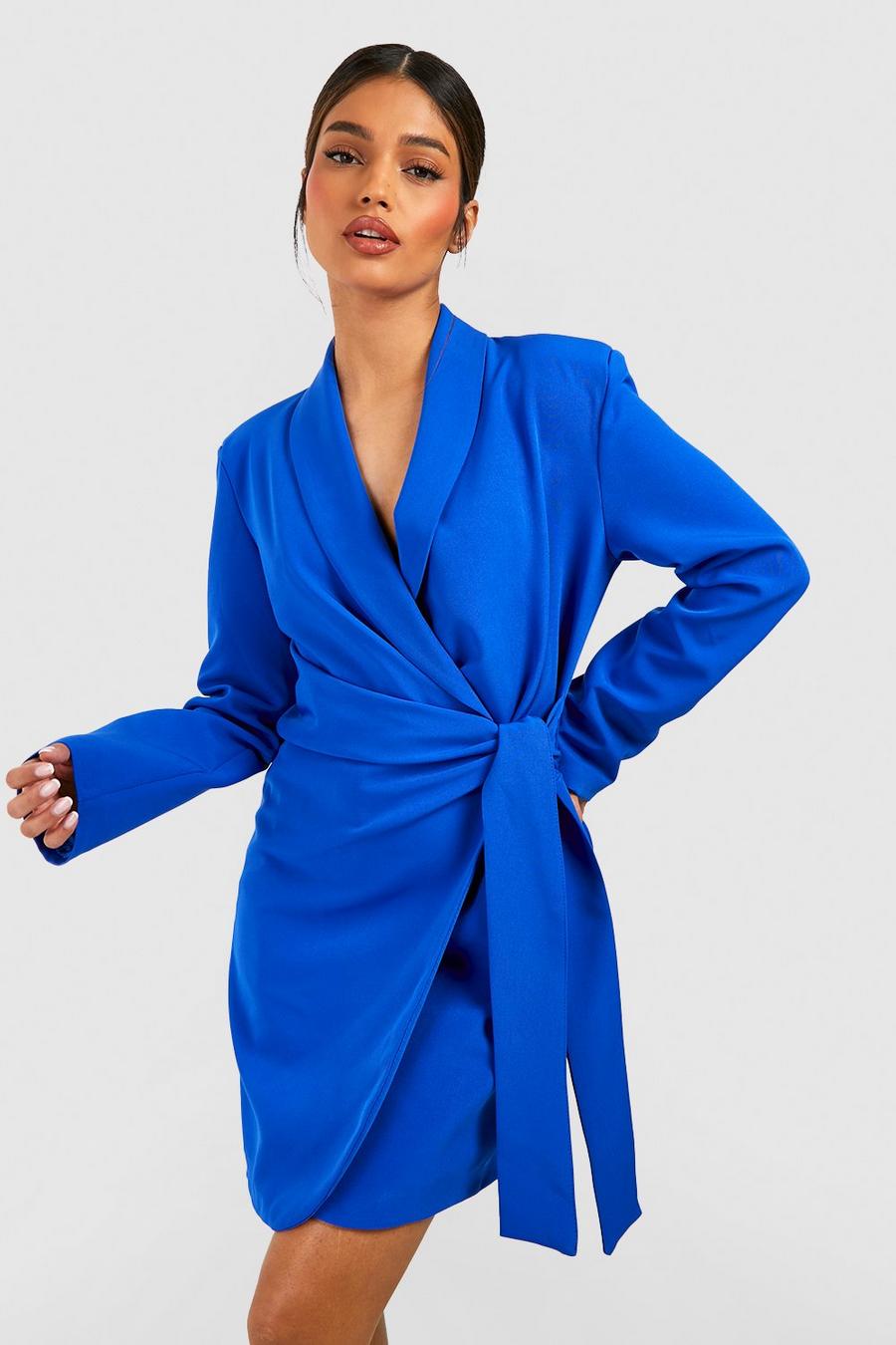 Cobalt blue Tie Waist Tailored Blazer Dress