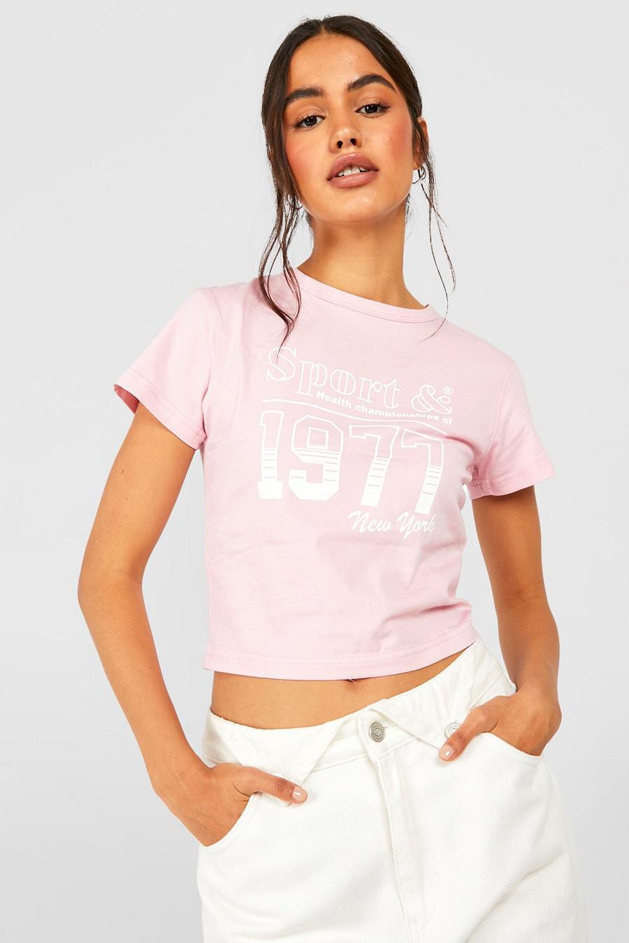 Camiseta con eslogan Sports, Light pink rosa