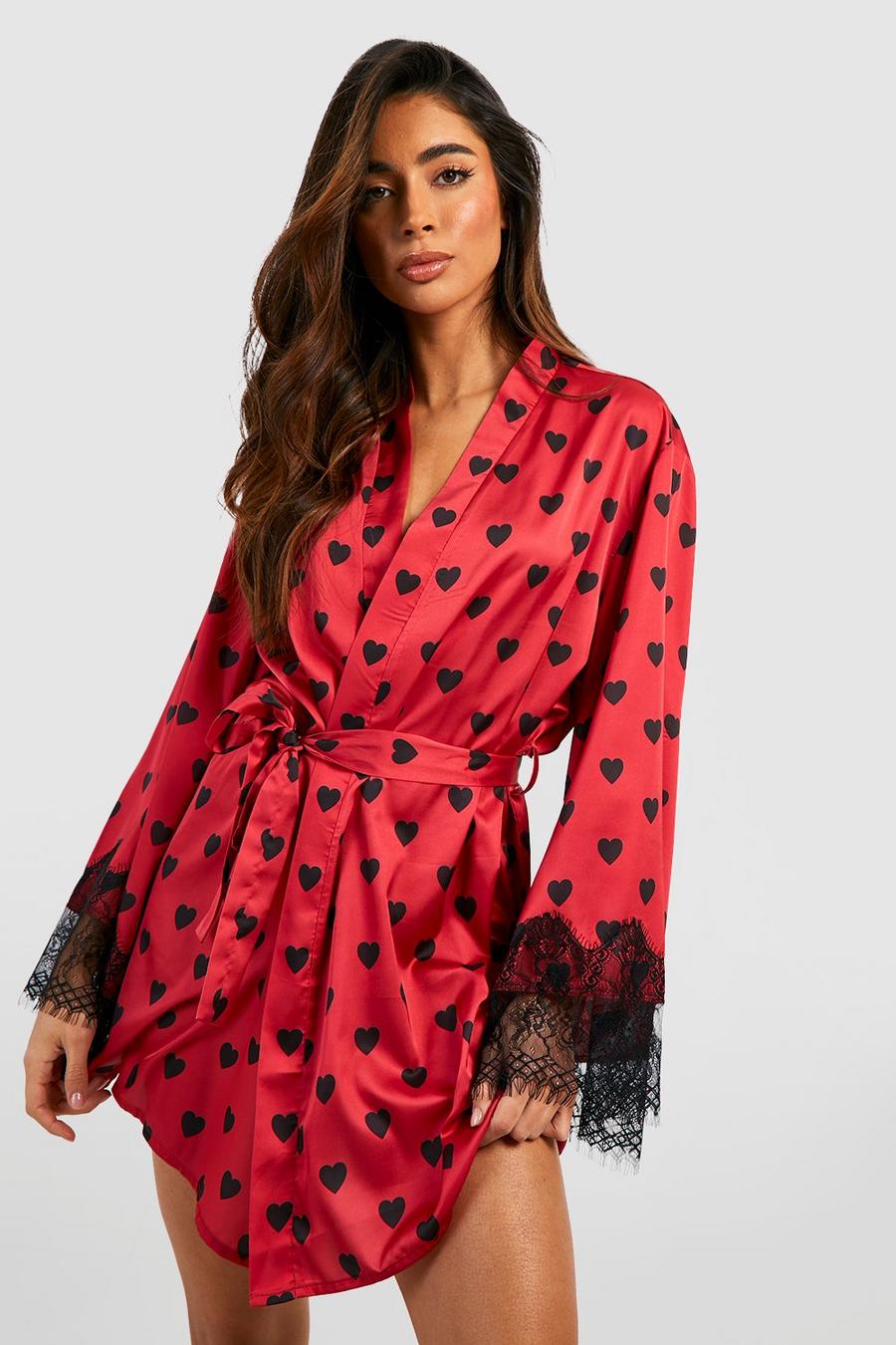 Red rouge Valentines Heart Lace & Satin Robe 