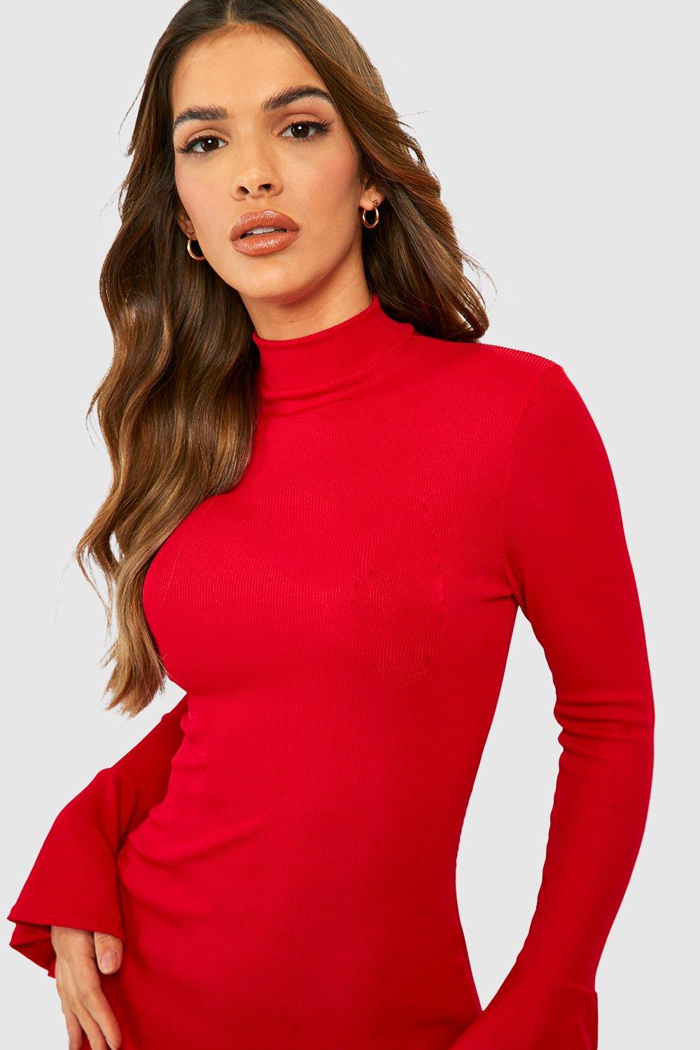 Red high neck mini dress sales