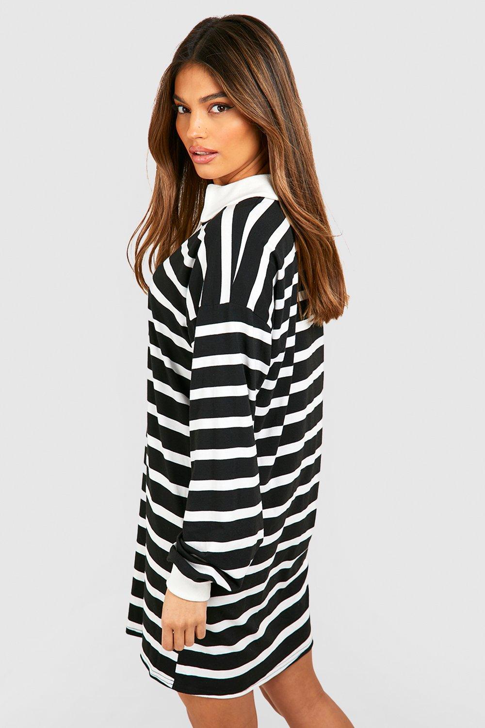 Stripe Collar Oversized Jersey T shirt Dress boohoo