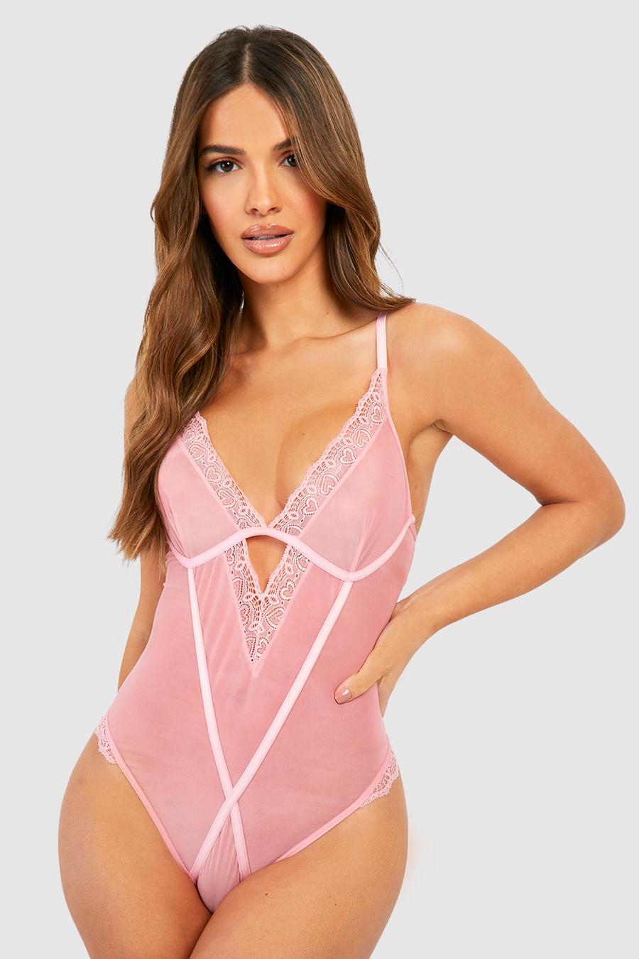 Pink Heart Embroidery Bodysuit image number 1