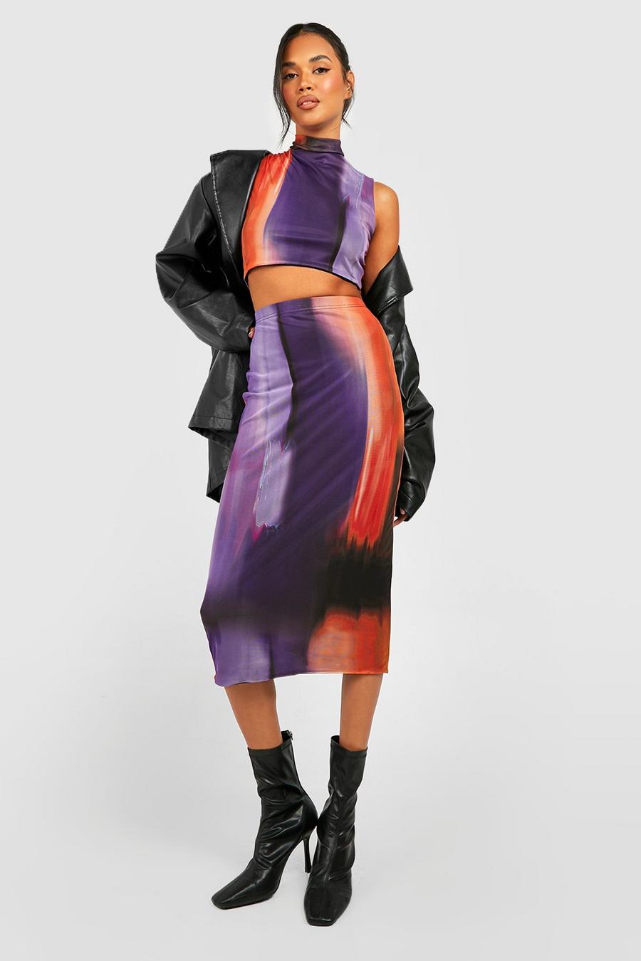 Multi Ombre Mesh Midi Skirt image number 1