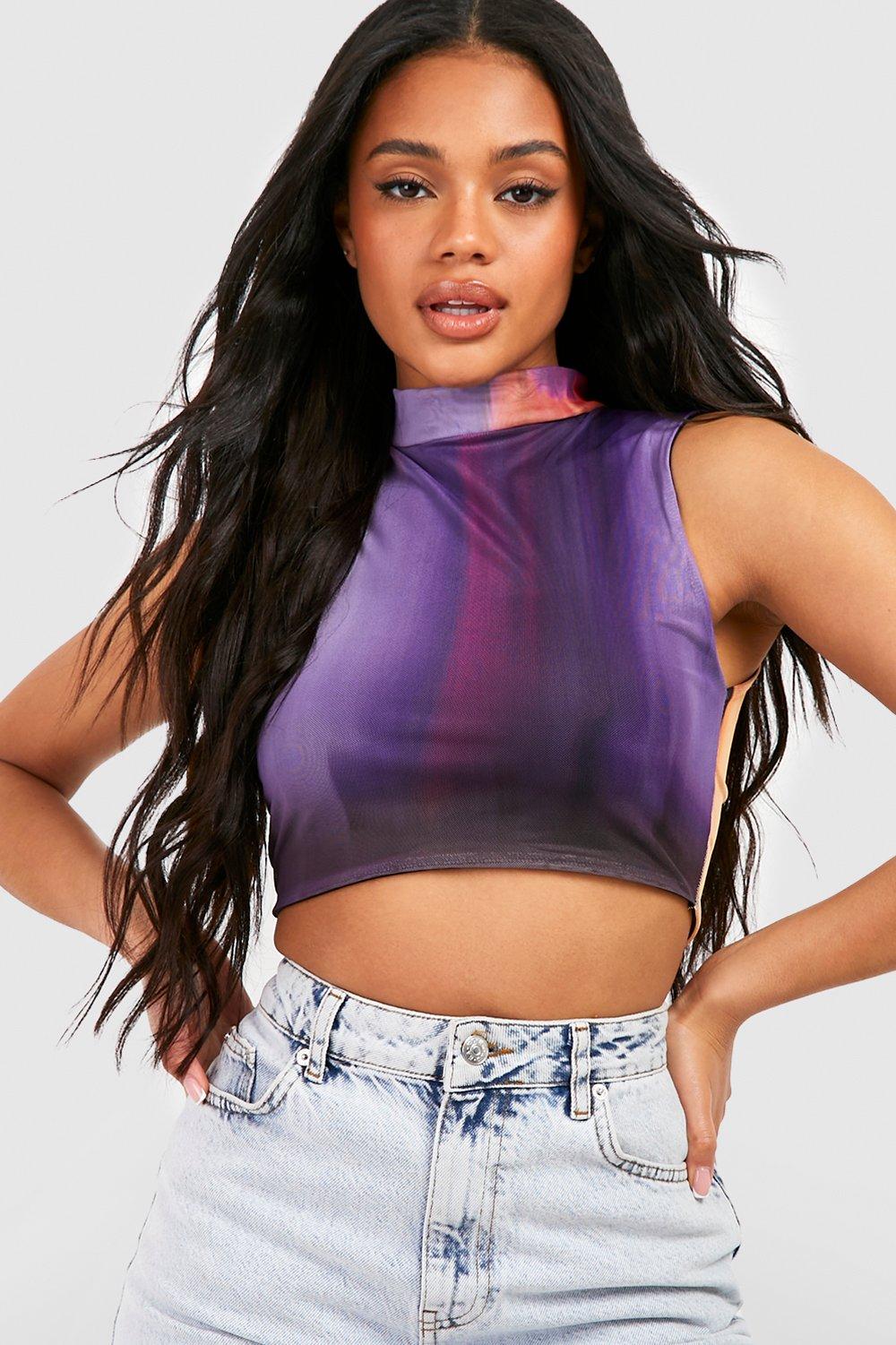 Women's Ombre Mesh High Neck Crop Top | Boohoo UK
