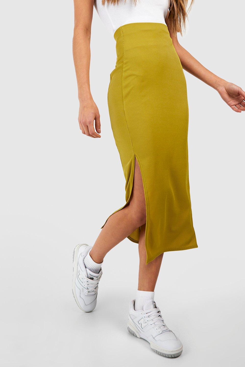 Rib Midi Skirt boohoo