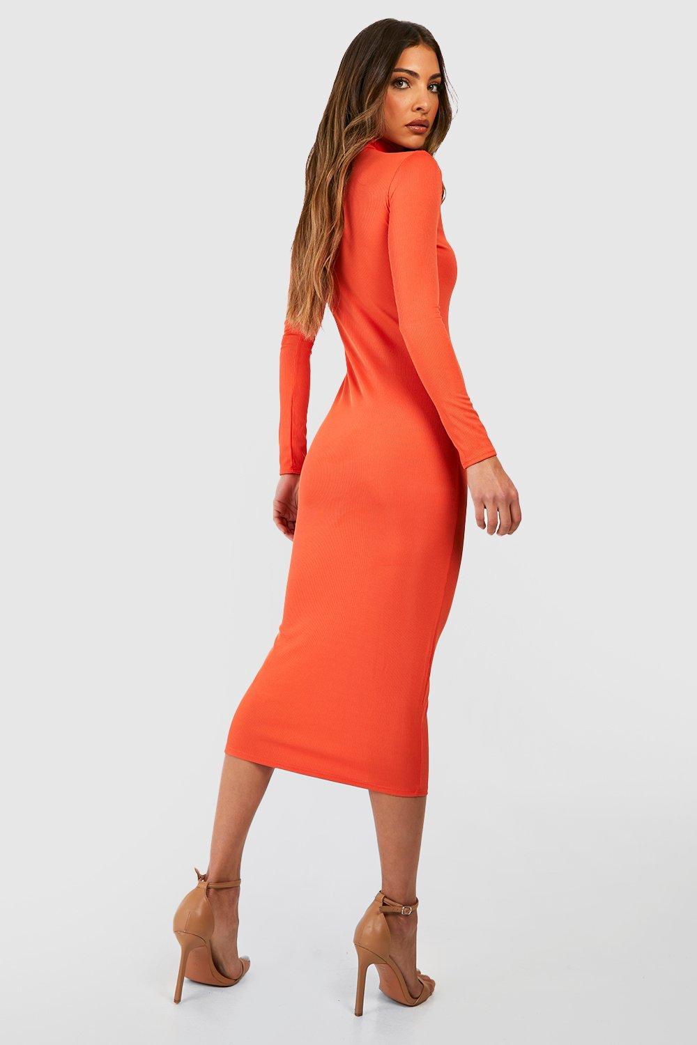 Rib High Neck Midi Dress boohoo UK