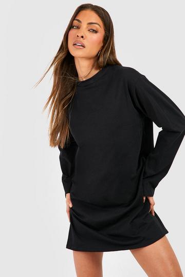 Black Cotton Blend Long Sleeve T-Shirt Dress