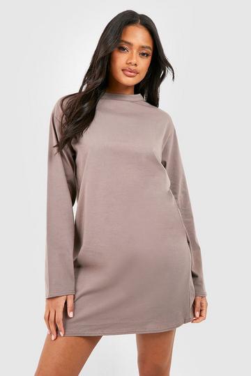 Cotton Blend Long Sleeve T-shirt Dress mocha