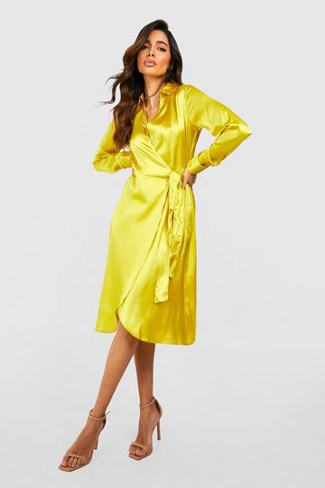 The Midi Wrap Dress chartreuse