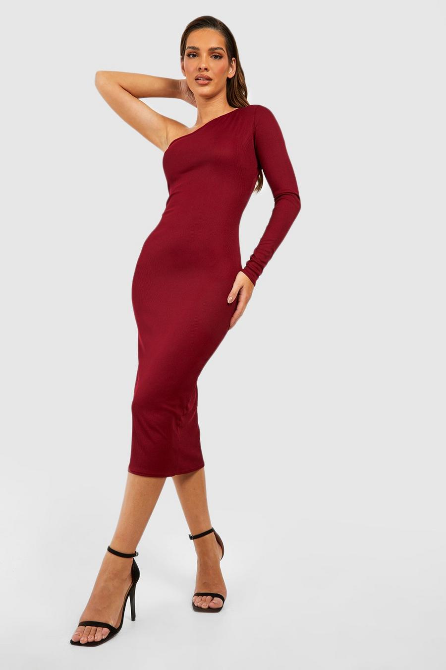 Berry Contour Rib One Shoulder Midaxi Dress image number 1