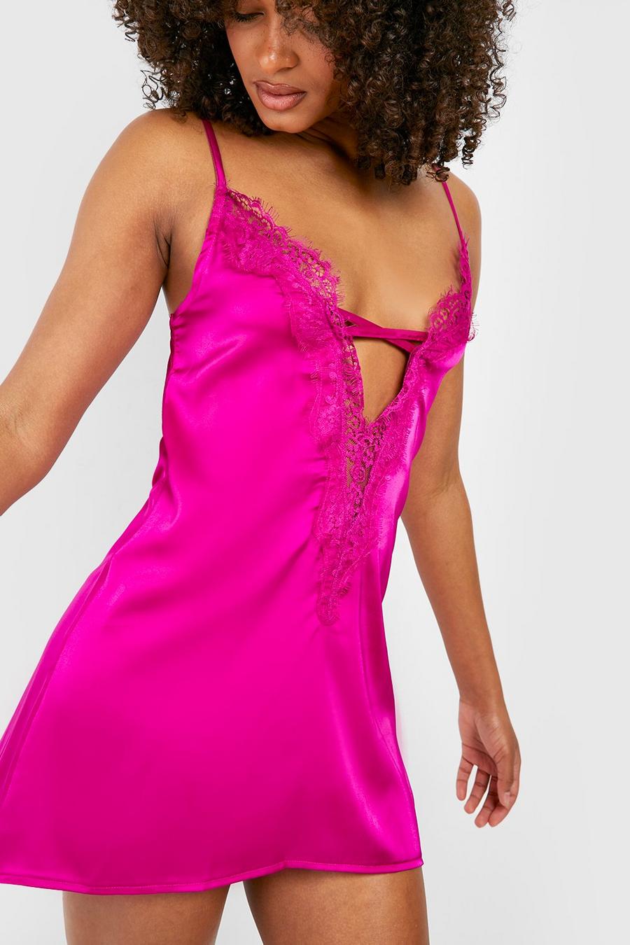 Magenta Front Lace Up Nightgown image number 1