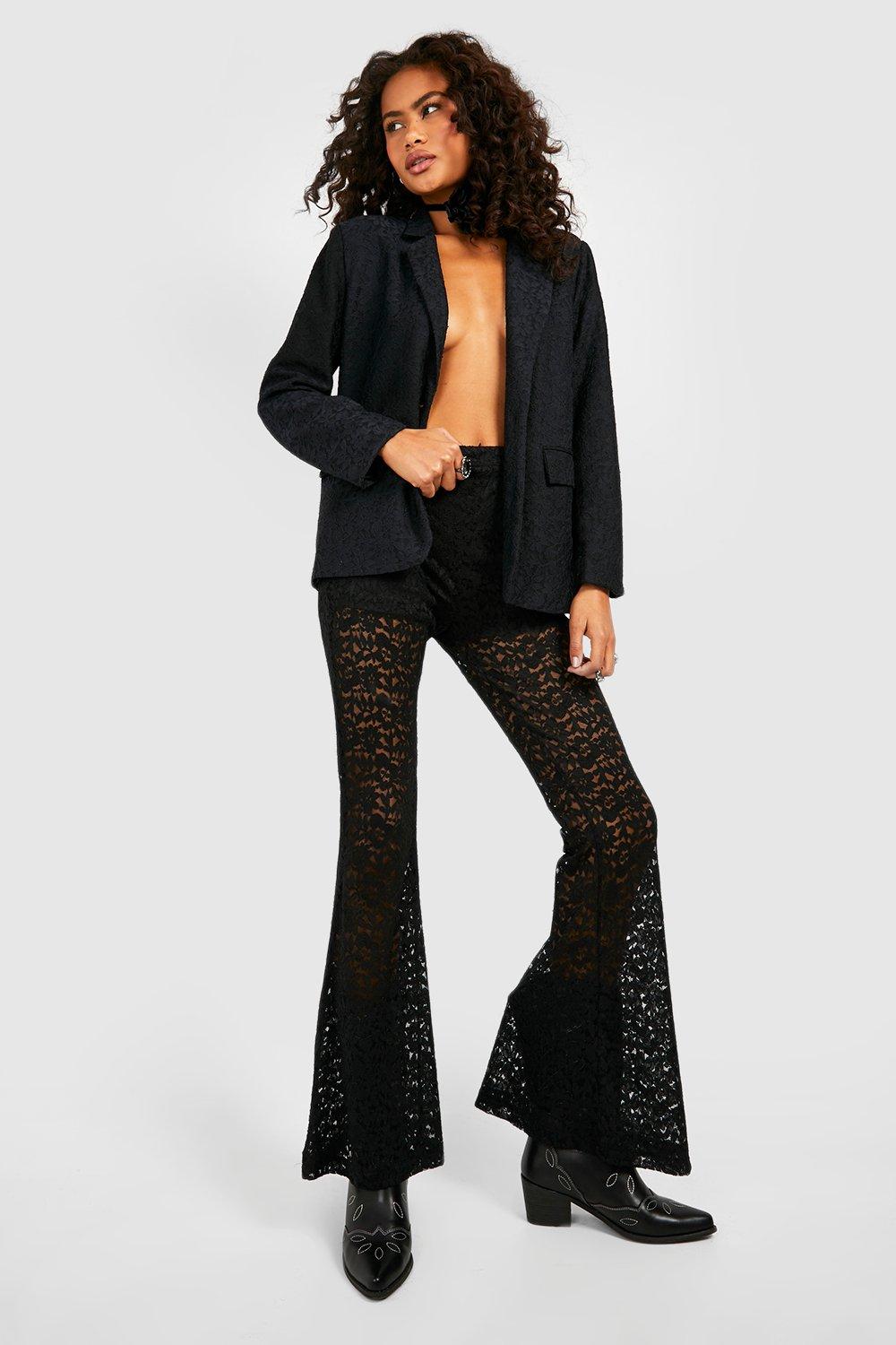 Black lace flare pants clearance