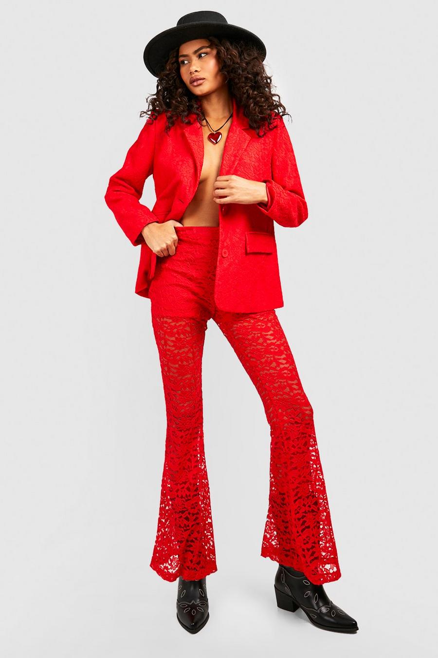 Red Lace Flare Pants image number 1