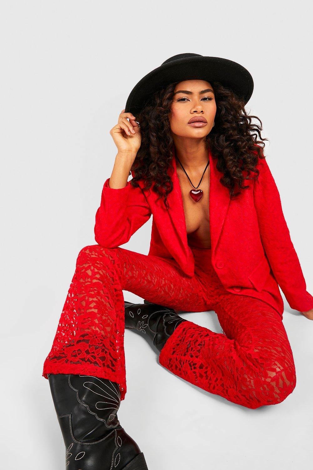 Red sales lace trousers