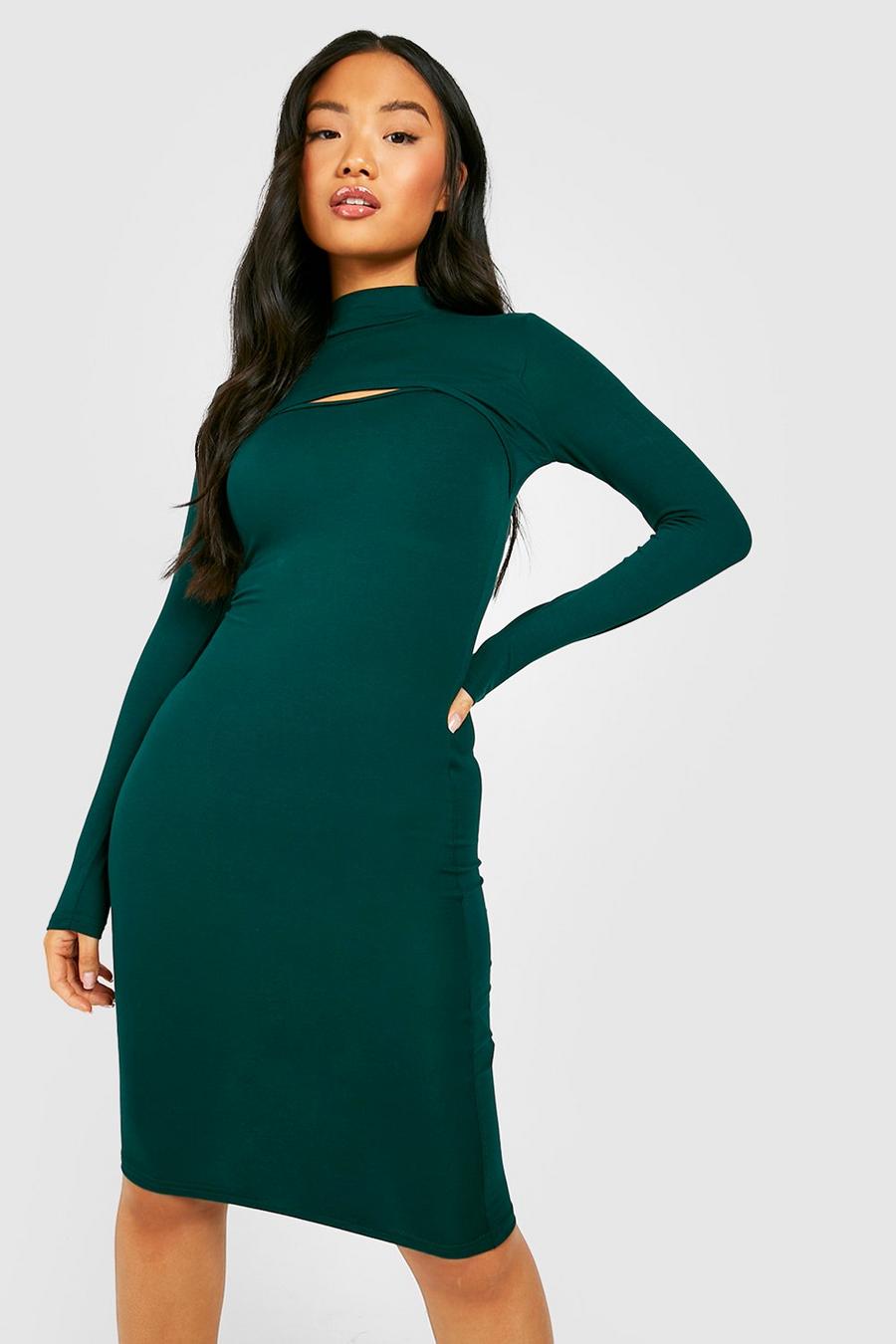 Green Petite High Neck Cut Out Midi Dress image number 1