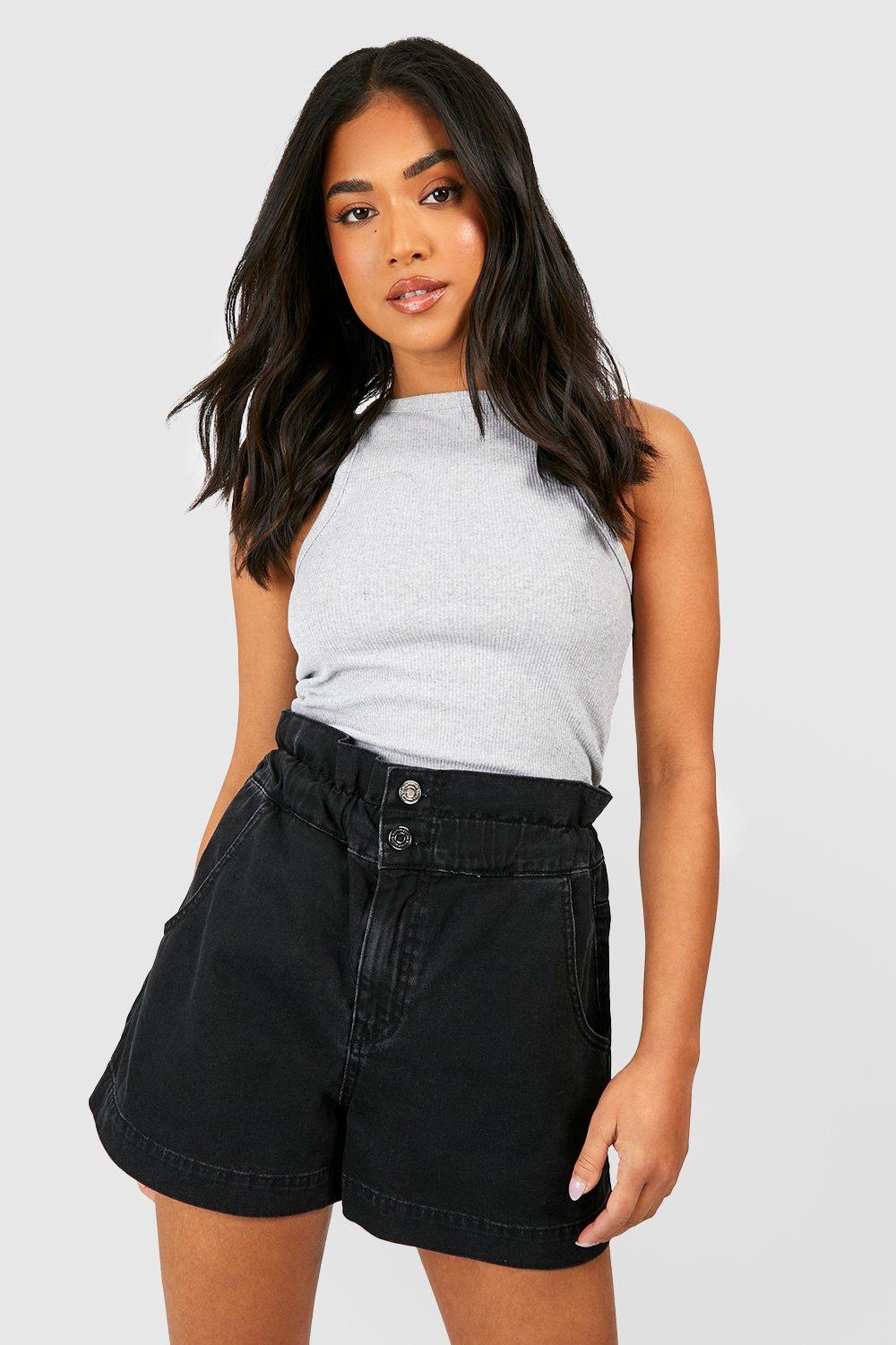 Petite Paperbag Denim Mom Shorts boohoo UK