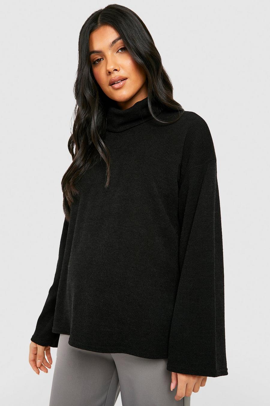 Black Maternity Soft Knit Cowl Neck Sweater image number 1