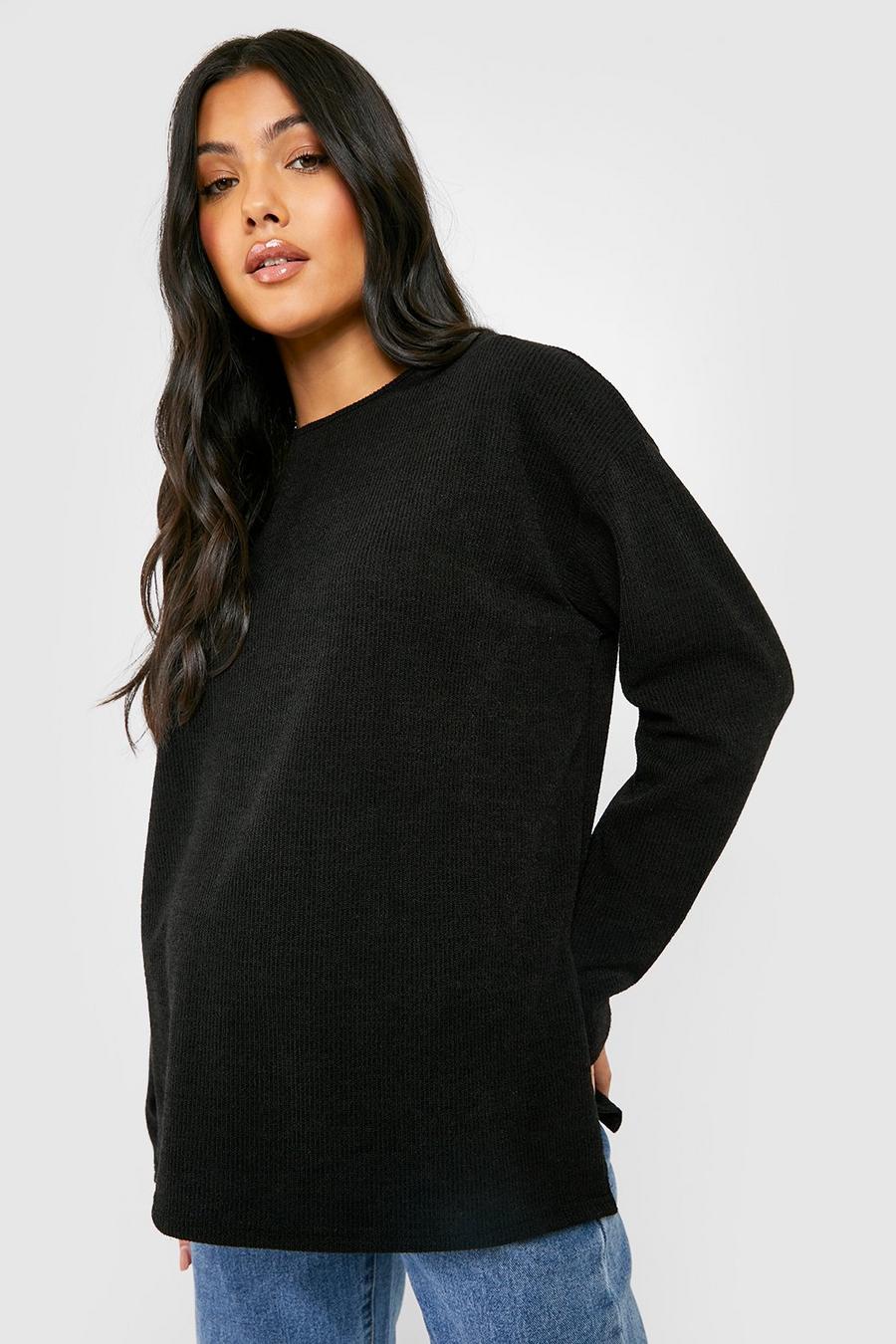 Black Maternity Soft Knit Side Split Sweater