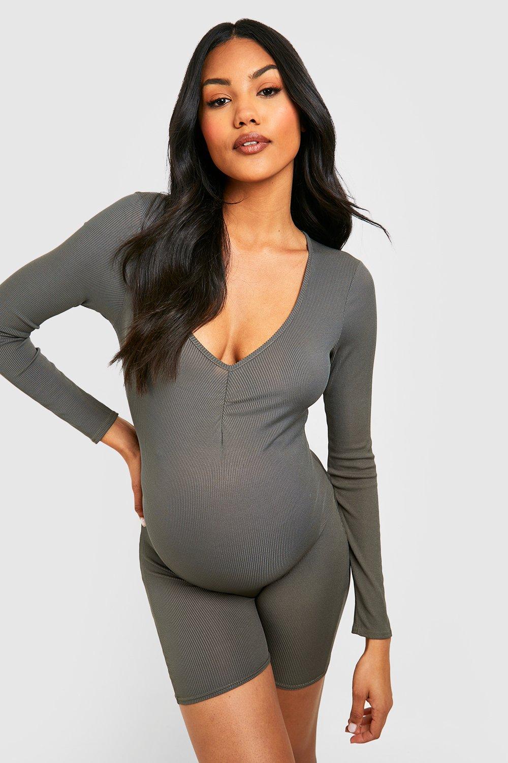 Maternity Basic Long Sleeve Contour Rib Unitard
