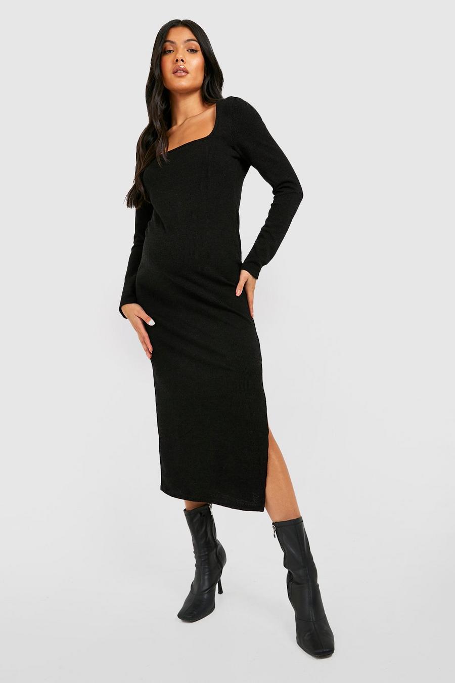 Black Maternity Square Neck Soft Knit Jumper Dress image number 1