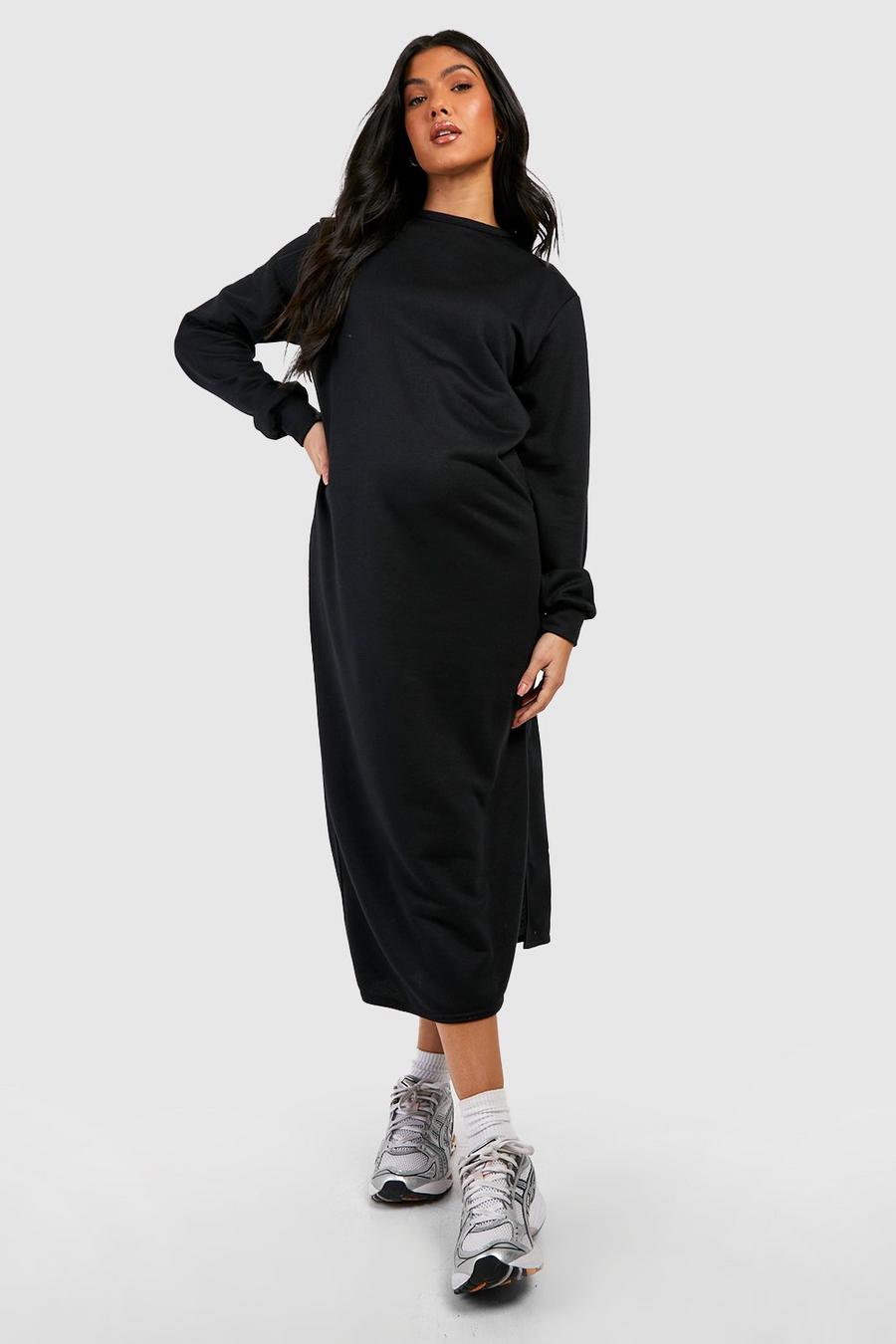 Black Maternity Longline Split Detail Sweatshirt Dress