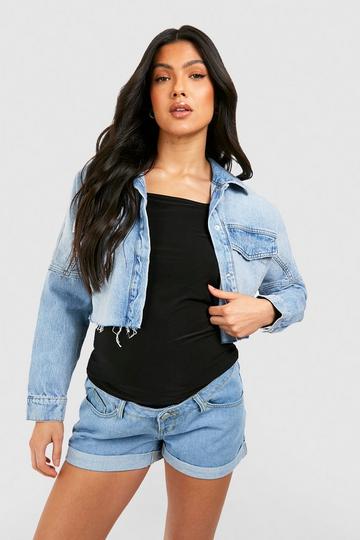 Maternity Over Bump Roll Hem Denim Mom Short light wash