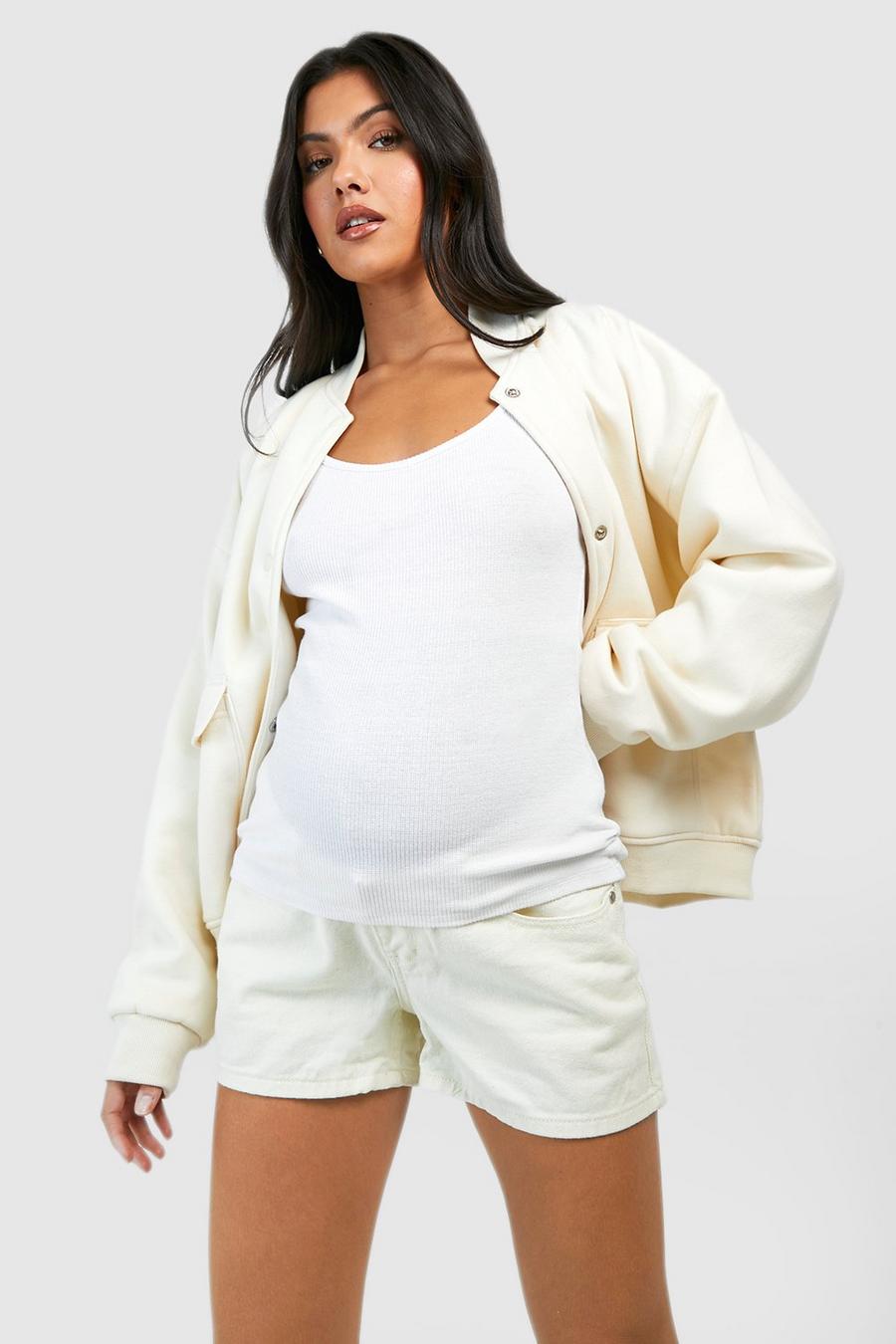 Ecru blanco Maternity Over The Bump Denim Mom Short