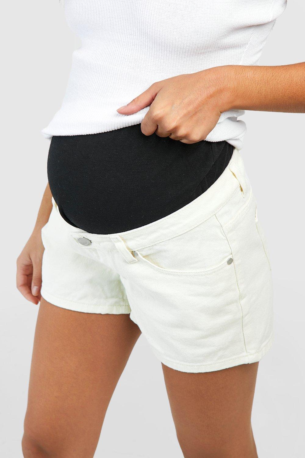 White Denim Under Bump Maternity Shorts