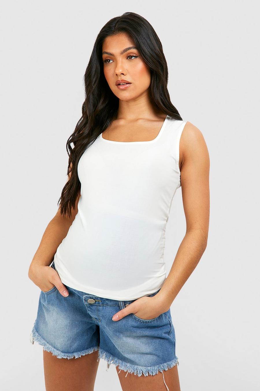 Mid wash Maternity Over The Bump Frayed Hem Jean Short image number 1