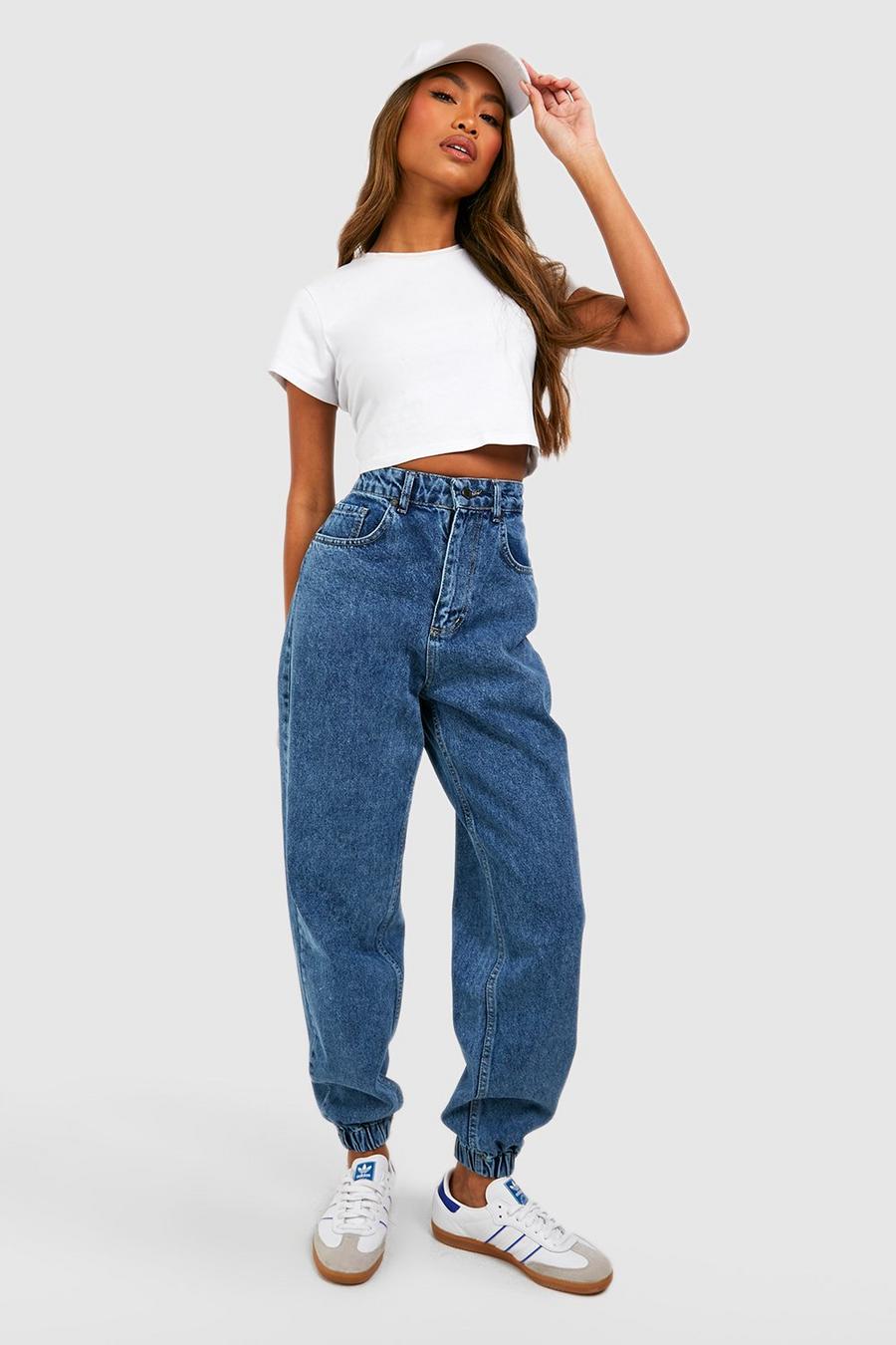 Light wash High Waisted Cuffed Mom Jeans image number 1