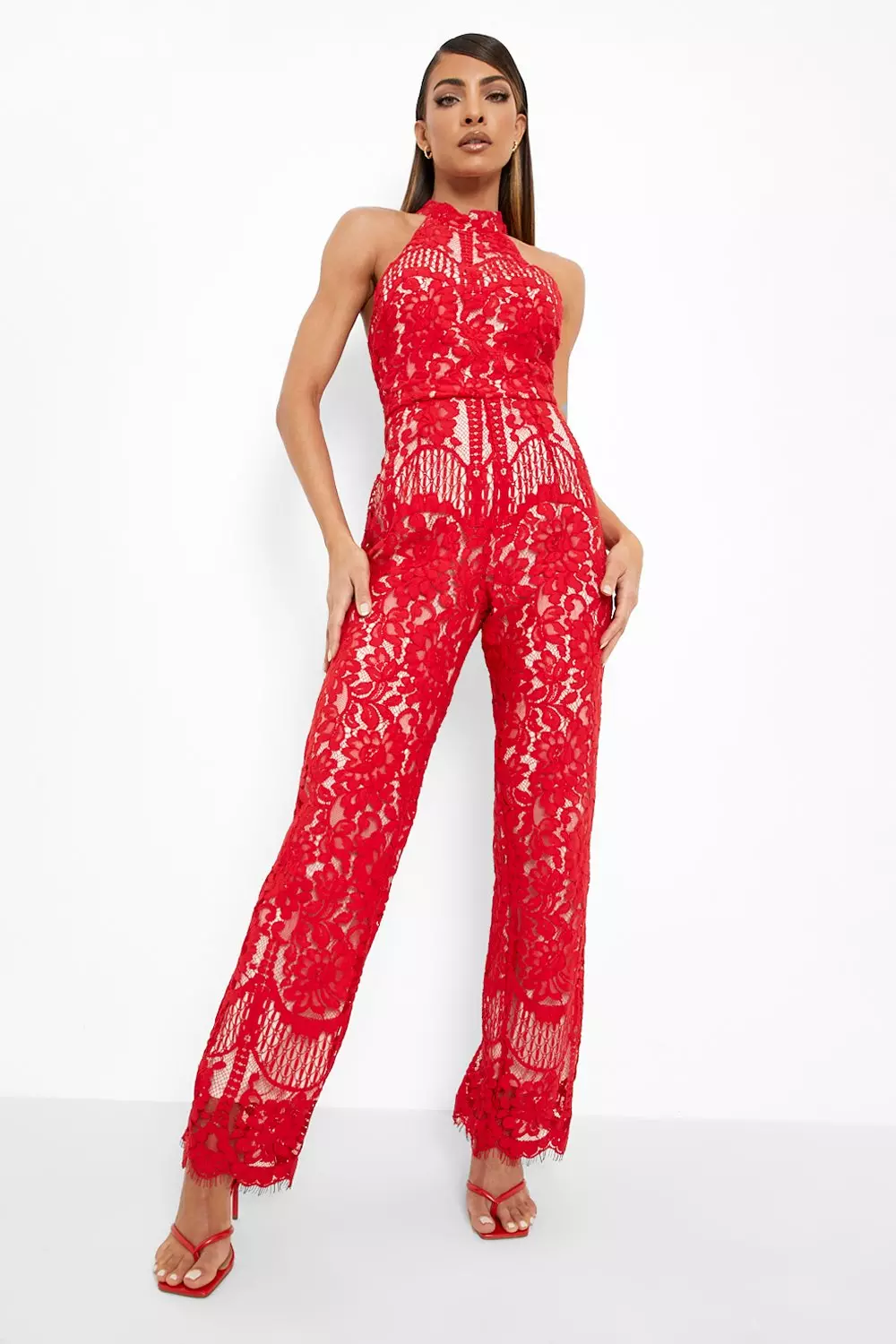 Lace Halter Neck Sleeveless Jumpsuit