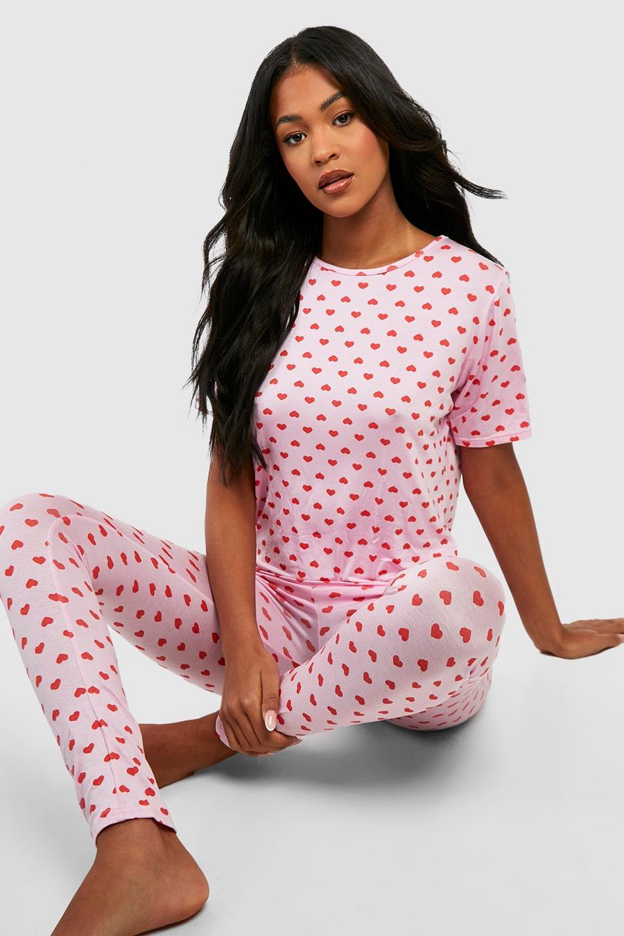 Pink Tall All Over Print Heart Legging And T-Shirt Set image number 1