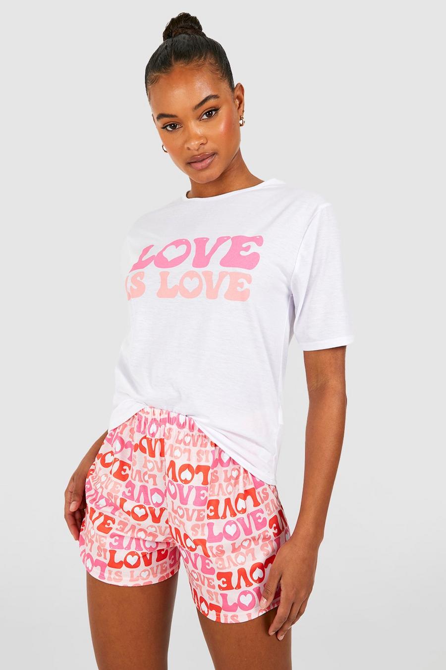 Set pigiama Tall con slogan Love Is Love - T-shirt & pantaloncini, Pink image number 1