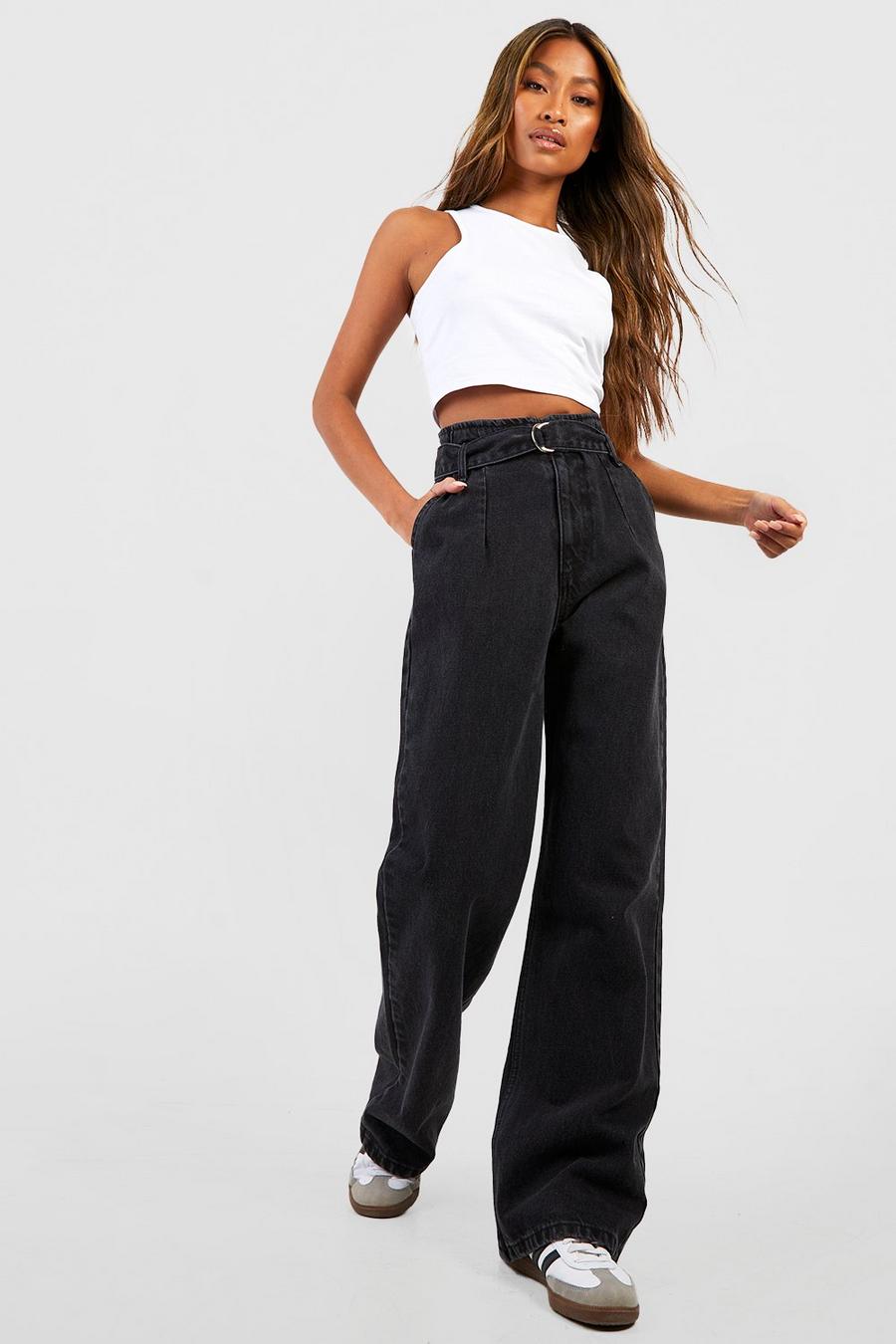 Black Belted Wide Leg Palazzo Jeans image number 1