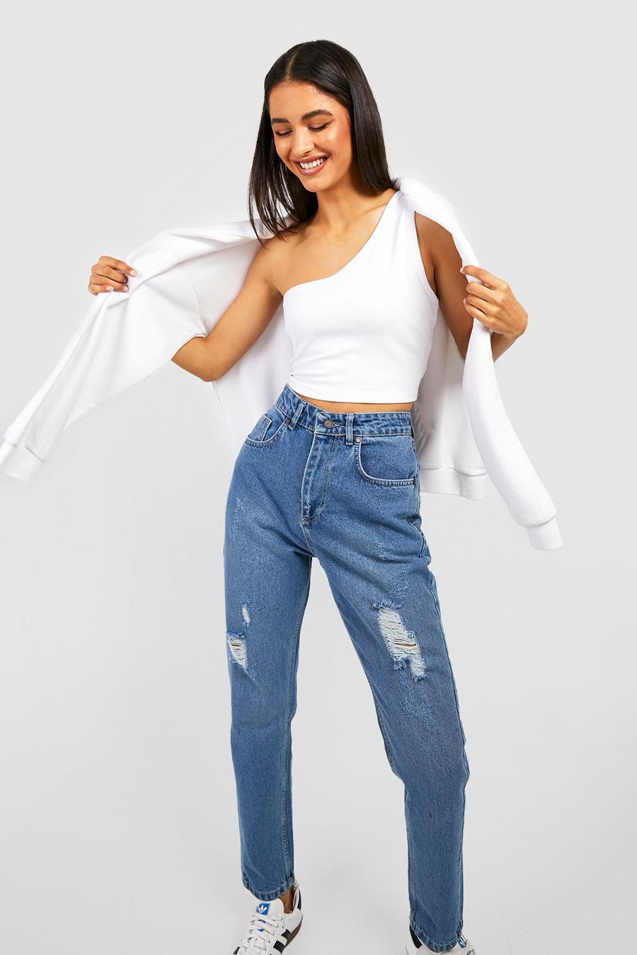 Vintage Wash Ripped Mom Jeans