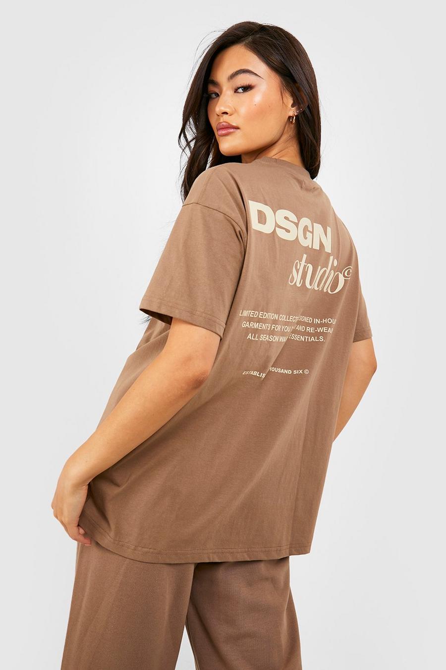 Mocha beige Slogan Oversized T-shirt 