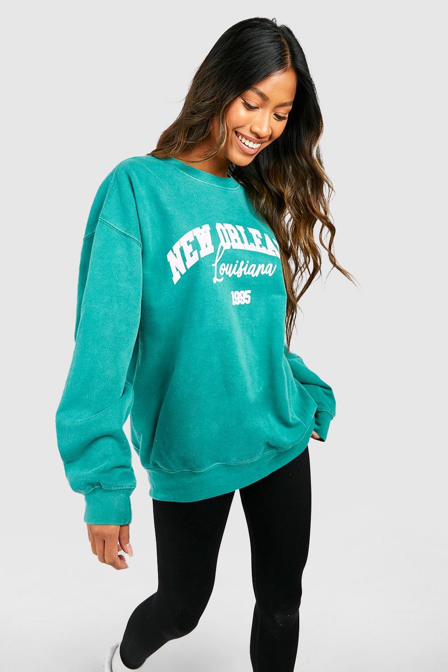 Green vert New Orleans Slogan Overdyed Oversized Sweatshirt