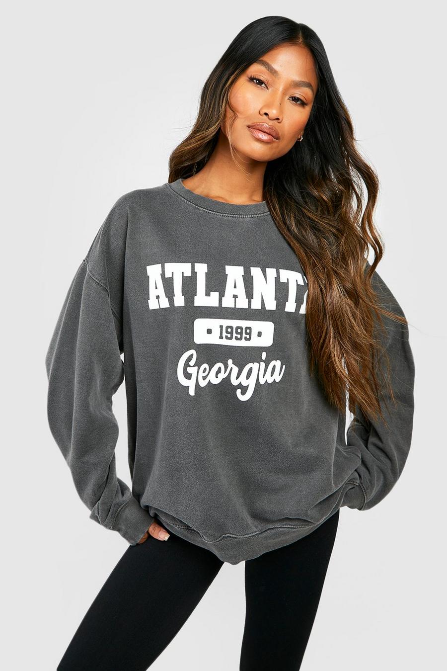Charcoal Atlanta Slogan Overdyed Oversized Sweatshirt image number 1