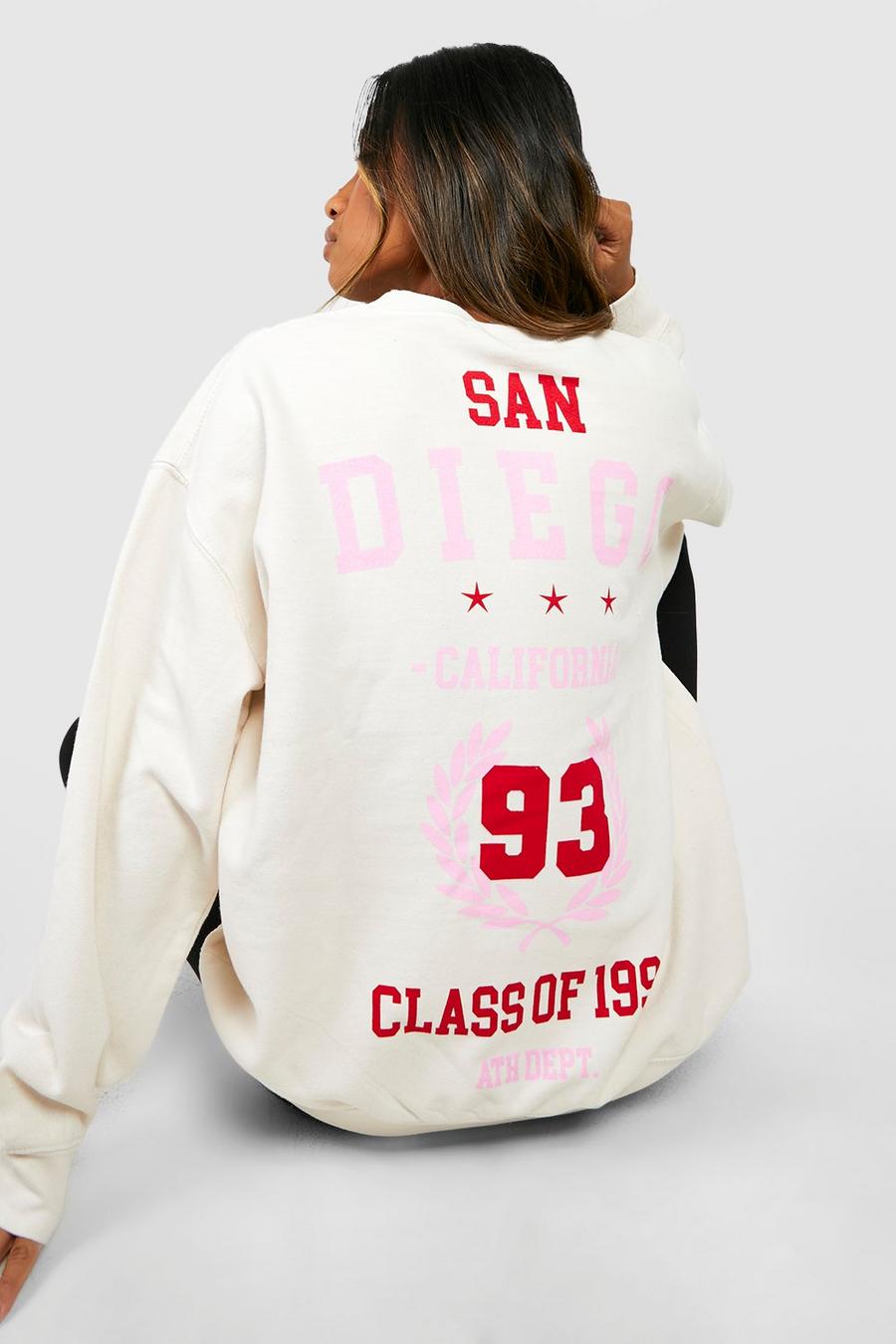 Ecru blanc San Diego Slogan Overdyed Oversized Sweatshirt 