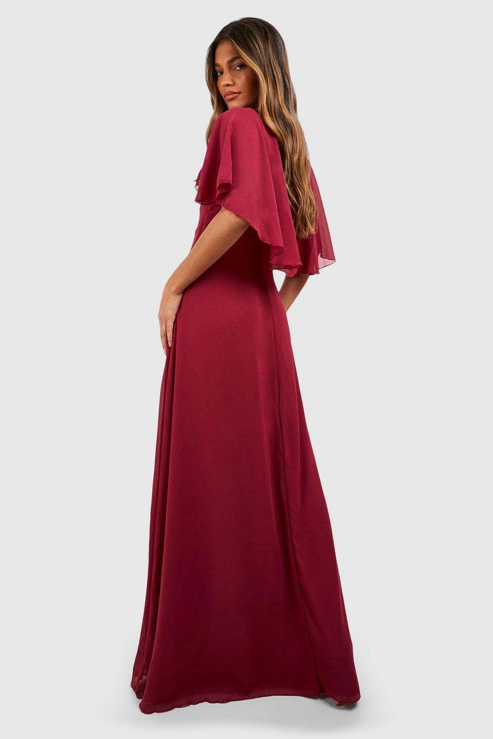 Chiffon Cape Sleeve Maxi Bridesmaid Dress