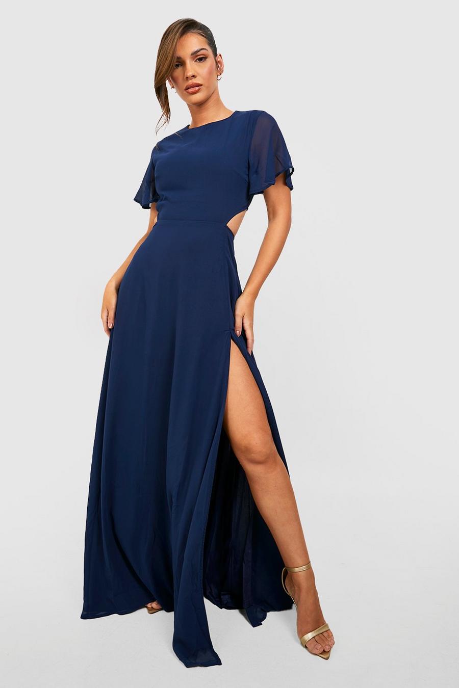 Chiffon-Maxikleid mit Cut-Out, Navy image number 1